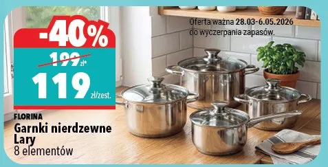 Garnki nierdzewne Lary 8 elementów Florina promocja w Biedronka Home