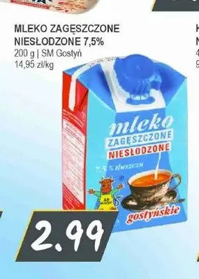 Mleko zagęszczone niesłodzone 7,5% Gostyńskie promocja w Słoneczko