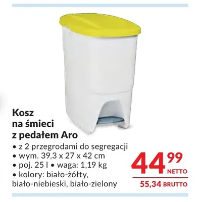 Kosz na śmieci z pedałem Aro 25 l promocja w Makro