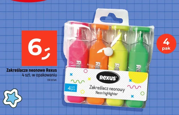 Zakreślacze neonowe Rexus 4-pak promocja w Dealz