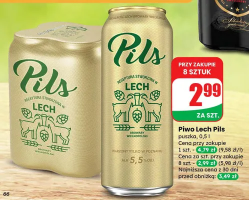 Piwo Lech Pils puszka promocja w Dino