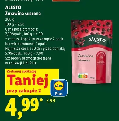 Żurawina suszona Alesto promocja w Lidl