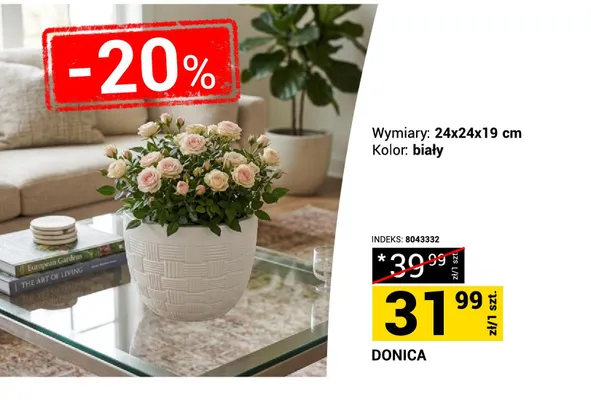 Donica biała 24x24x19cm promocja w Merkury Market