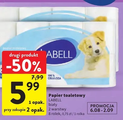 Papier toaletowy Labell biały 2-warstwowy promocja w Intermarche