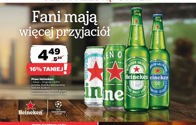 Piwo Heineken Original puszka, butelka bezzwrotna promocja w Netto