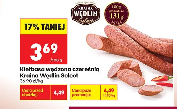 Kiełbasa wędzona czereśnią Kraina Wędlin Select promocja w Biedronka