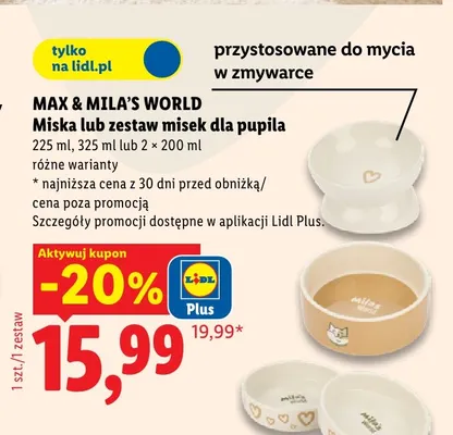 Zestaw misek dla pupila 2x200 ml Max & Mila's World promocja w Lidl