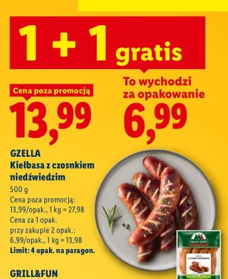 Kiełbasa z czosnkiem niedźwiedzim Gzella promocja w Lidl