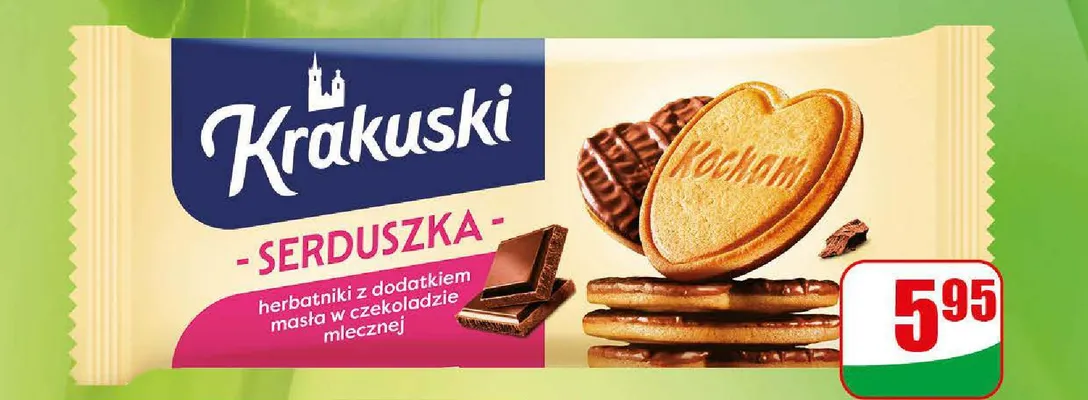 Ciastka serduszka maślane w czekoladzie Krakuski promocja w Dino
