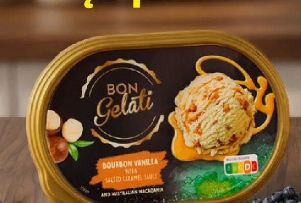 Lody Bon Gelati Bourbon Vanilla with Salted Caramel Sauce and Australian Macadamia z nadzieniem promocja w Lidl