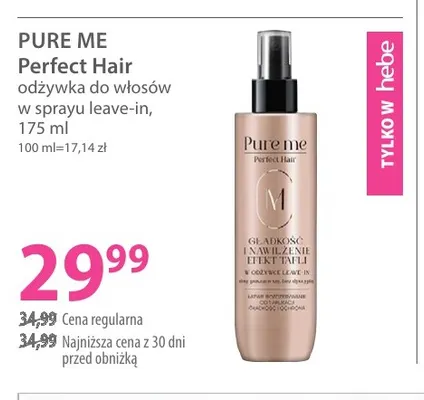 Perfect Hair odżywka do włosów w sprayu leave-in Pure Me promocja w Hebe