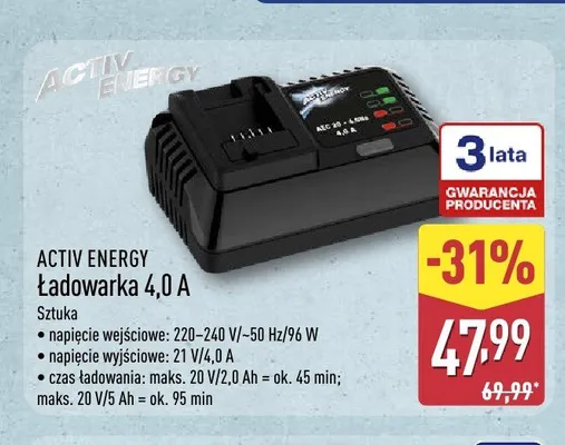 Ładowarka Activ Energy 4,0A promocja w Aldi