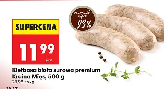 Kiełbasa biała surowa premium Kraina Mięs promocja w Biedronka
