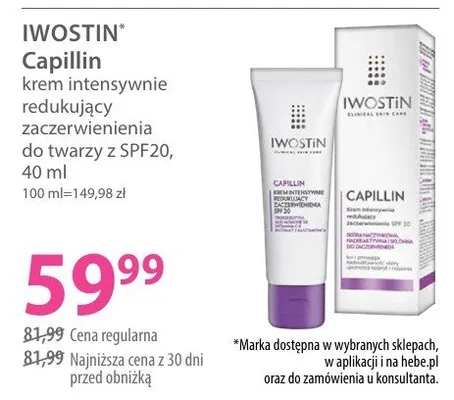 Capilin krem intensywnie redukujący zaczerwienienia do twarzy z SPF20 promocja w Hebe