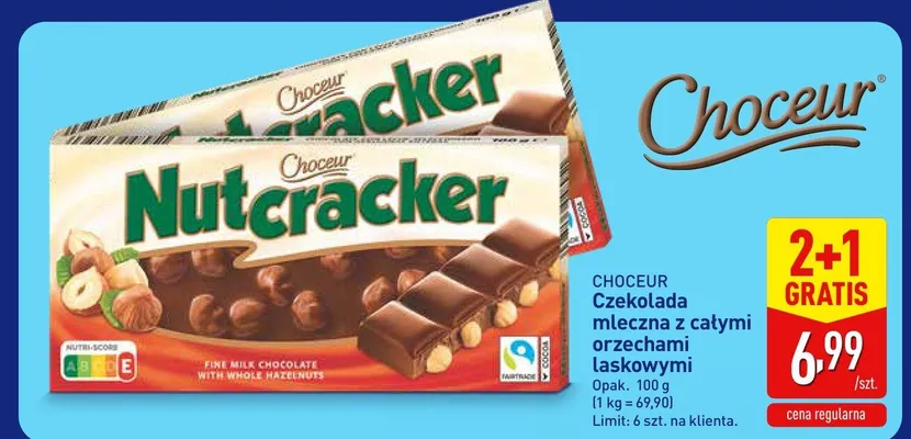 Czekolada mleczna z całymi orzechami laskowymi Choceur promocja w Aldi