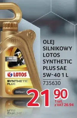 Olej silnikowy Lotos Synthetic Plus SAE 5W-40 1 L promocja w Selgros