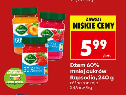 Dżem 60% mniej cukrów Rapsodia promocja w Biedronka