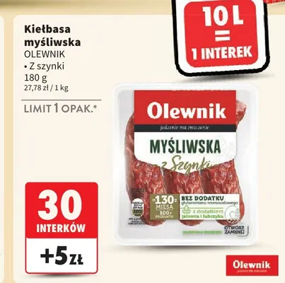Kiełbasa myśliwska z szynki Olewnik promocja w Intermarche