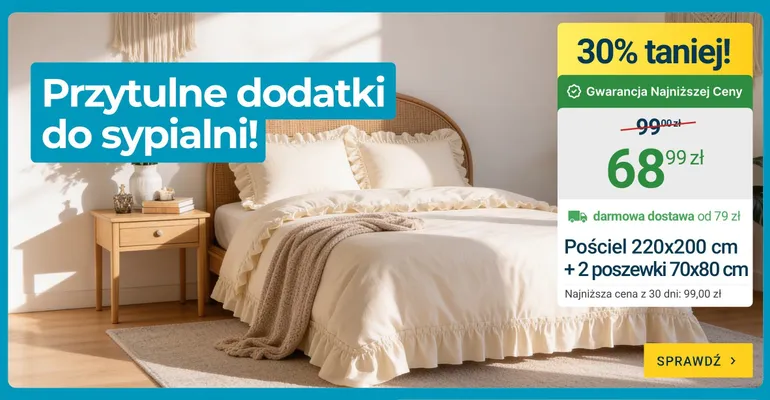 Pościel 220x200 cm + 2 poszewki 70x80 cm promocja w ERLI
