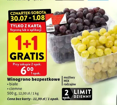 Winogrono bezpestkowe białe promocja w Intermarche