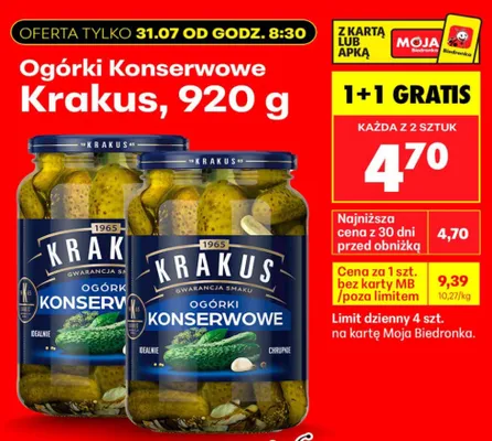 Ogórki konserwowe Krakus promocja w Biedronka