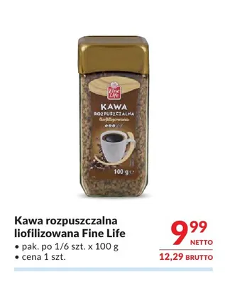 Kawa rozpuszczalna liofilizowana Fine Life promocja w Makro