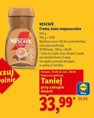 Kawa rozpuszczalna Nescafe Crema promocja w Lidl