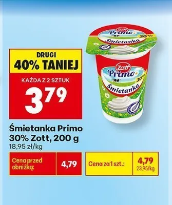 Śmietanka 30% Zott Primo promocja w Biedronka