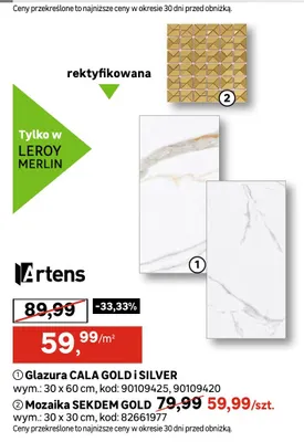 Glazura Cala Gold Artens 30x60 cm promocja w Leroy Merlin