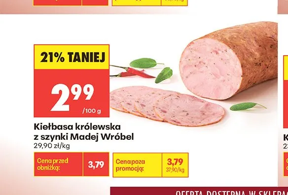 Kiełbasa królewska z szynki Madej Wróbel promocja w Biedronka
