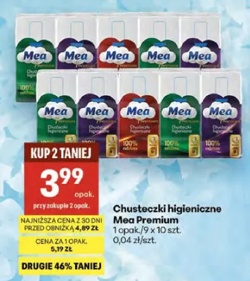 Chusteczki higieniczne Mea Premium promocja w Delikatesy Centrum
