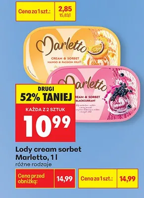 Lody cream sorbet różne rodzaje promocja w Biedronka