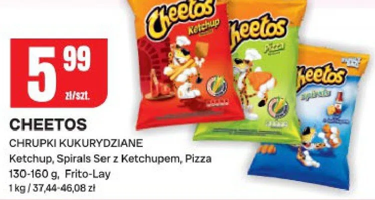Chrupki kukurydziane ketchup, spirals ser z ketchupem, pizza promocja w Chorten