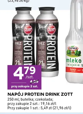 Napój protein drink czekolada Zott promocja w Stokrotka