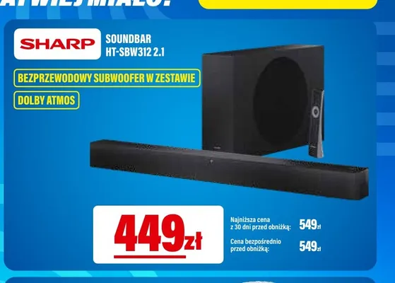 Soundbar HT-SBW312 2,1 Sharp promocja w RTV EURO AGD