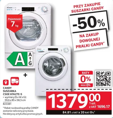 Suszarka CANDY CSOE H7A2TE-S promocja w Selgros