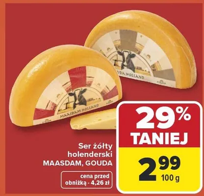Ser żółty holenderski Maasdam Gouda promocja w Carrefour