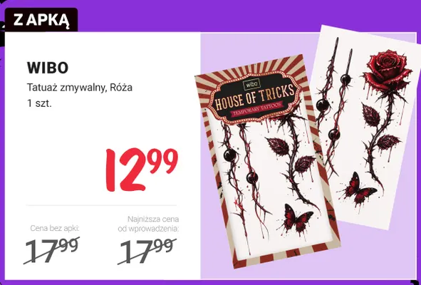 Tatuaż zmywalny Róża Wibo promocja w Rossmann