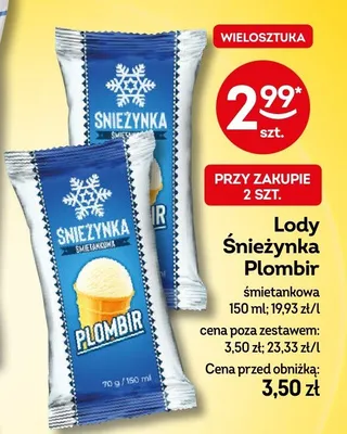 Lody Śnieżynka Plombir śmietankowa promocja w Żabka