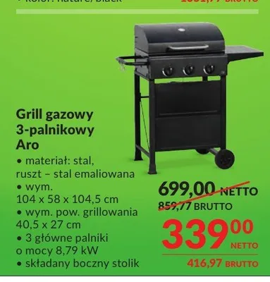 Grill gazowy 3-palnikowy Aro promocja w Makro