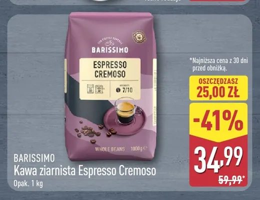 Kawa ziarnista Barissimo Espresso Cremoso promocja w Aldi