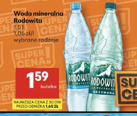 Woda mineralna niegazowana Rodowita promocja w Delikatesy Centrum