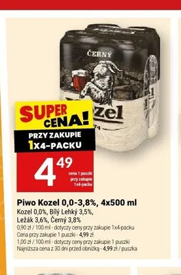 Piwo Kozel Černý 4-pak 500 ml promocja w Twój Market