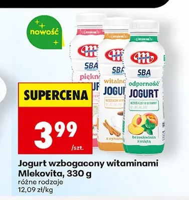 Jogurt wzbogacony witaminami Mlekovita SBA piękno promocja w Biedronka