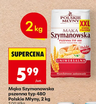 Mąka Szymanowska pszenna typ 480 Polskie Młyny promocja w Biedronka