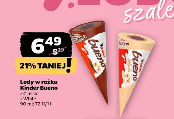 Lody w rożku Kinder Bueno White promocja w Netto