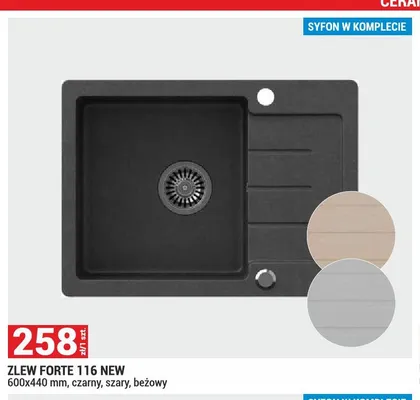 Zlew Forte 116 New czarny 600x440mm promocja w Merkury Market