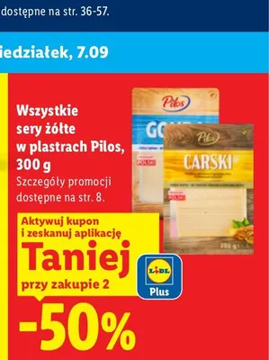 Ser gouda w plastrach Pilos promocja w Lidl