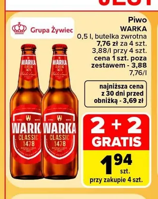 Piwo Warka Classic promocja w Carrefour