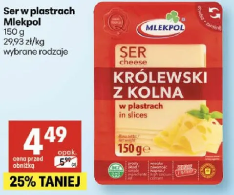 Ser w plastrach Królewski z Kolna wybrane rodzaje promocja w Delikatesy Centrum